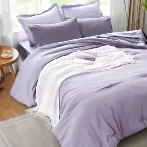 Purple Lavender Comforter Set Reversible Bedding Set, 7 Pieces Soft Bed in a Bag Full with Comforter, Sheets, Pillowcases & Shams, All Seasons Boho Bed Set