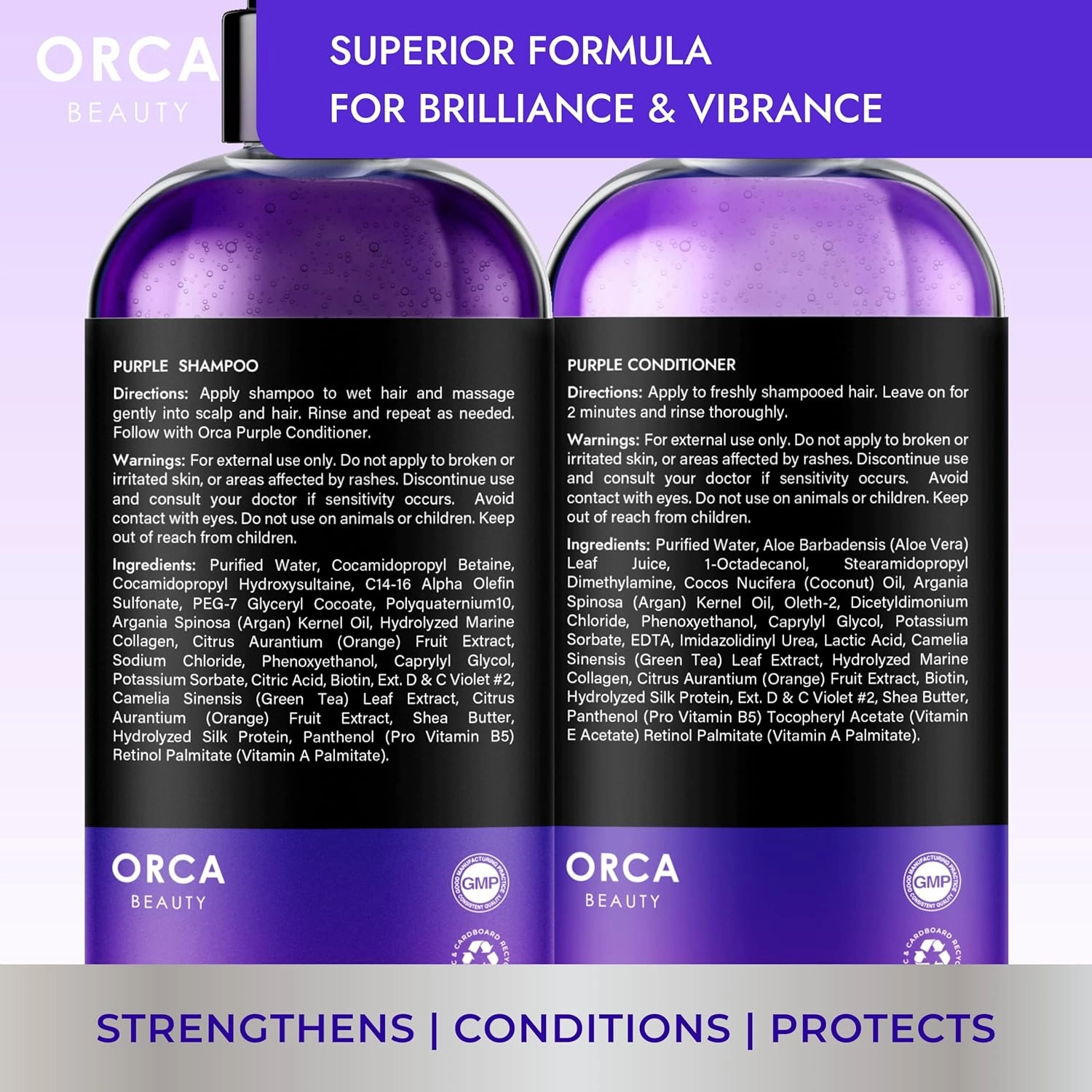 Purple Toning Shampoo and Conditioner Set - Sulfate Free, with Biotin and Argan Oil for Color Treated and Gray Hair