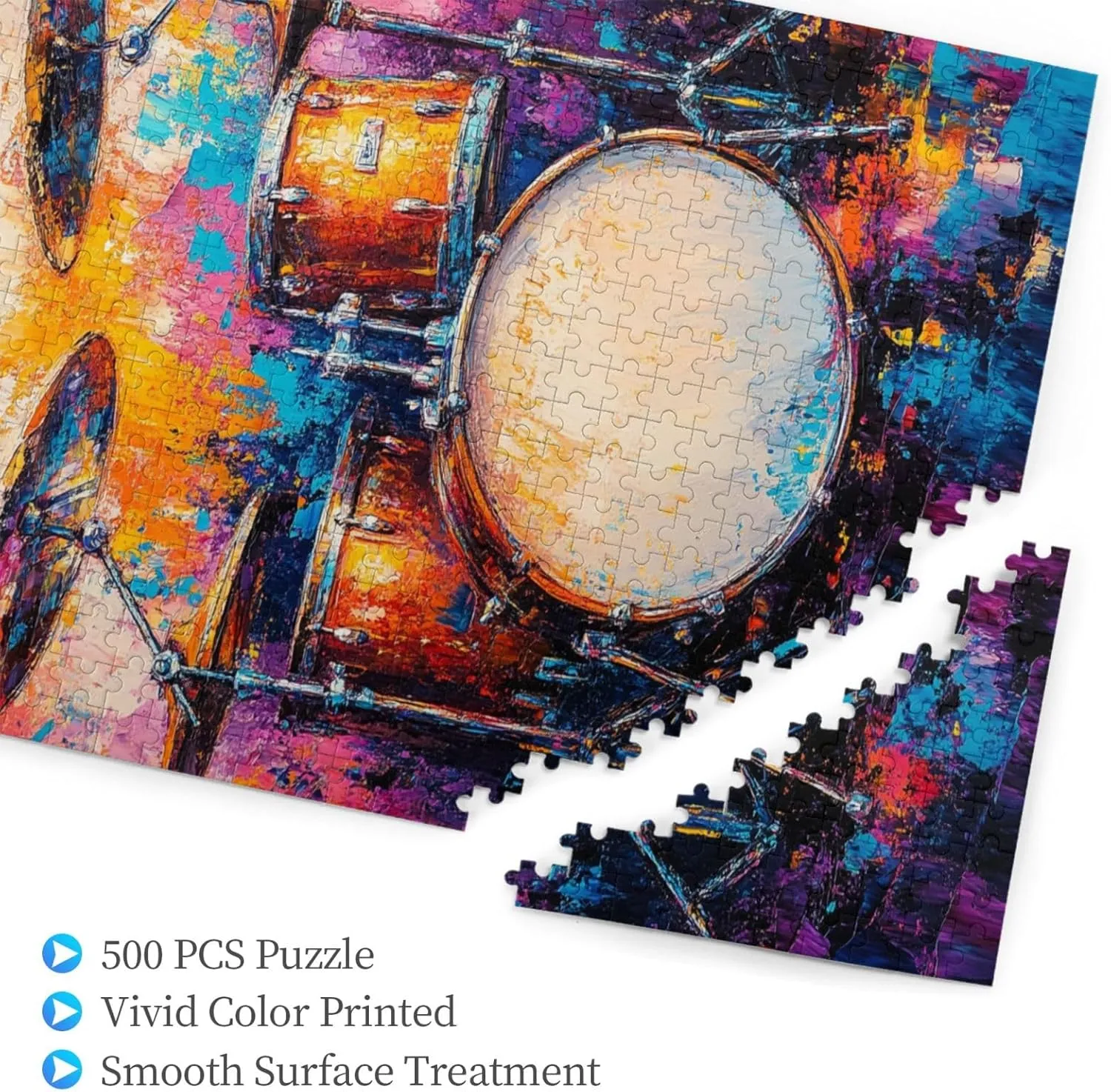 Puzzle with 500 Pieces, Exquisite Drum Set, Ideal Choice for Musical Instrument Lovers, Wooden Jigsaw for Adults, Oil Painting Style Design, Decorate Home Walls, Unique Artwork
