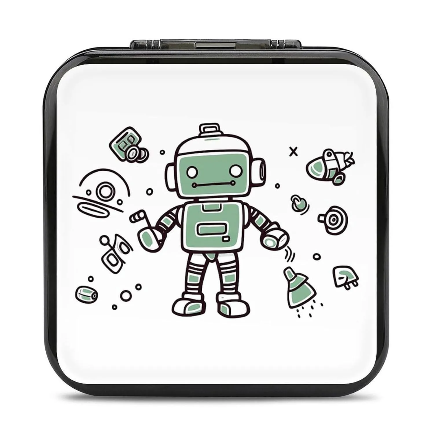 QMNBTES Line Robot Switch Game Case Switch Game Holder Cartridge Case Storage 24 Games & 2 Micro Sd Card Slots, Travel Carry Cases, Portable Games Card Storage, Hard Shell, Buckle Closure