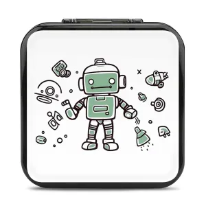 QMNBTES Line Robot Switch Game Case Switch Game Holder Cartridge Case Storage 24 Games & 2 Micro Sd Card Slots, Travel Carry Cases, Portable Games Card Storage, Hard Shell, Buckle Closure