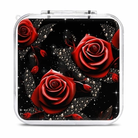 QMNBTES Red Roses And Stars Switch Game Case Switch Game Holder Cartridge Case Storage 12 Games & 2 Micro Sd Card Slots, Travel Carry Cases, Portable Games Card Storage, Hard Shell, Buckle Closure