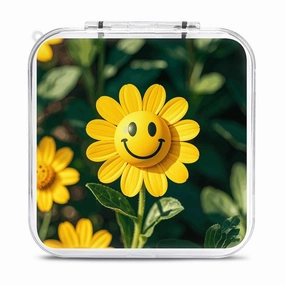 QMNBTES Yellow Smiley Flower Switch Game Case Switch Game Holder Cartridge Case Storage 12 Games & 2 Micro Sd Card Slots, Travel Carry Cases, Portable Games Card Storage, Hard Shell, Buckle Closure