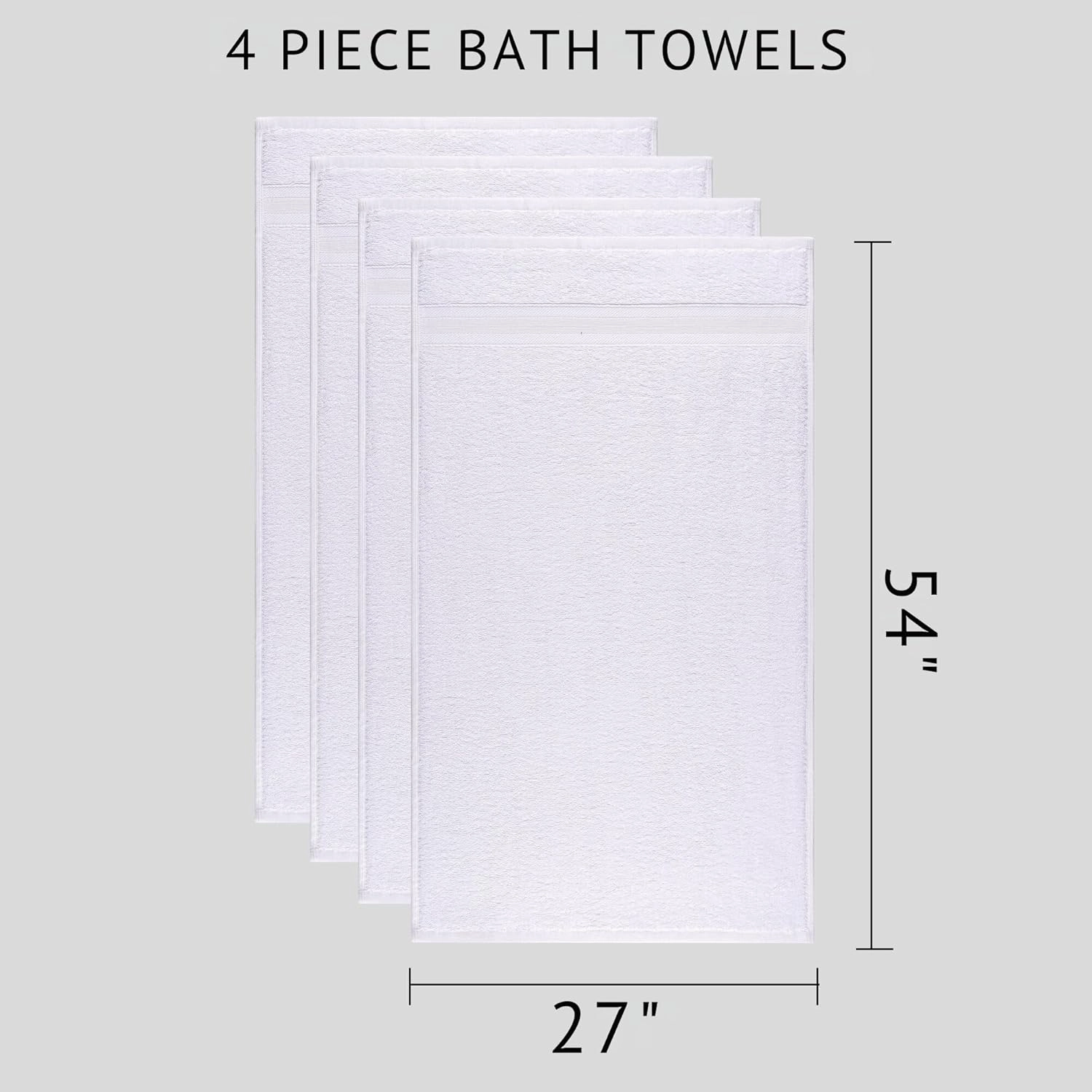 Quick-Dry, Soft & High Absorbent Bath Towels 27"x54" Cotton Turkish Bath Towel Set of 4 | Daily Use 100% Cotton Towels for Bathroom, Gym & More | Bathroom Towels Set (4 Pcs, White)