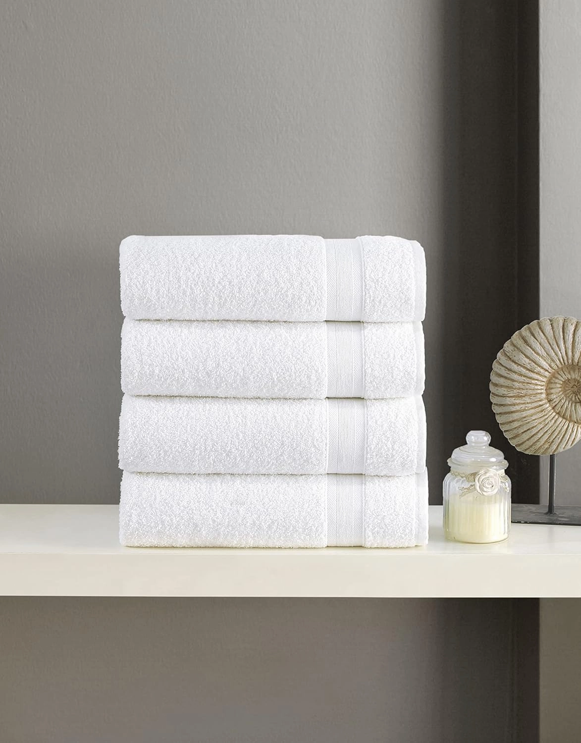 Quick-Dry, Soft & High Absorbent Bath Towels 27"x54" Cotton Turkish Bath Towel Set of 4 | Daily Use 100% Cotton Towels for Bathroom, Gym & More | Bathroom Towels Set (4 Pcs, White)