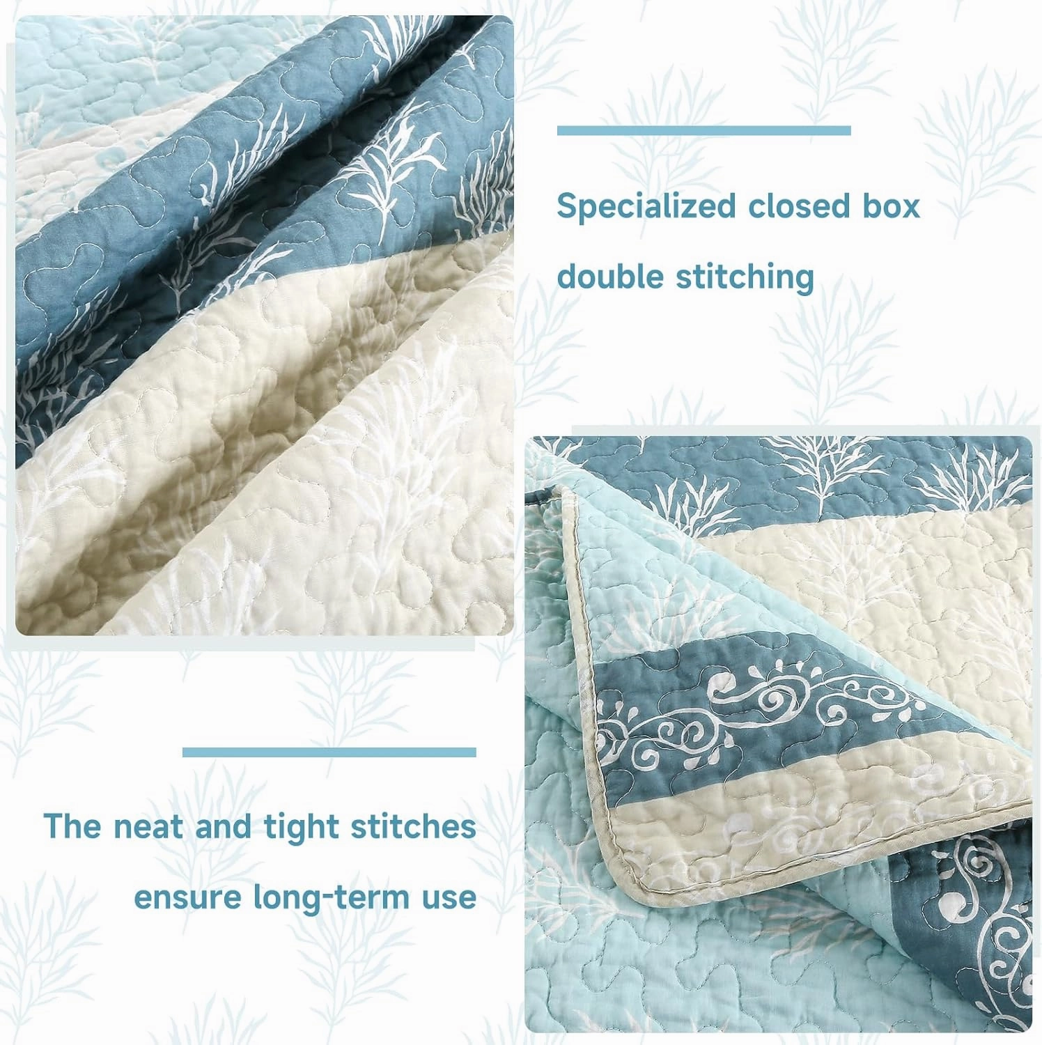 Quilt Set King Size - King Quilts Bedding Set, 100% Cotton Reversible Luxury Comforter Set, Farmhouse Floral Boho Striped Patchwork Bedspreads Set with Shams for All Season - Blue