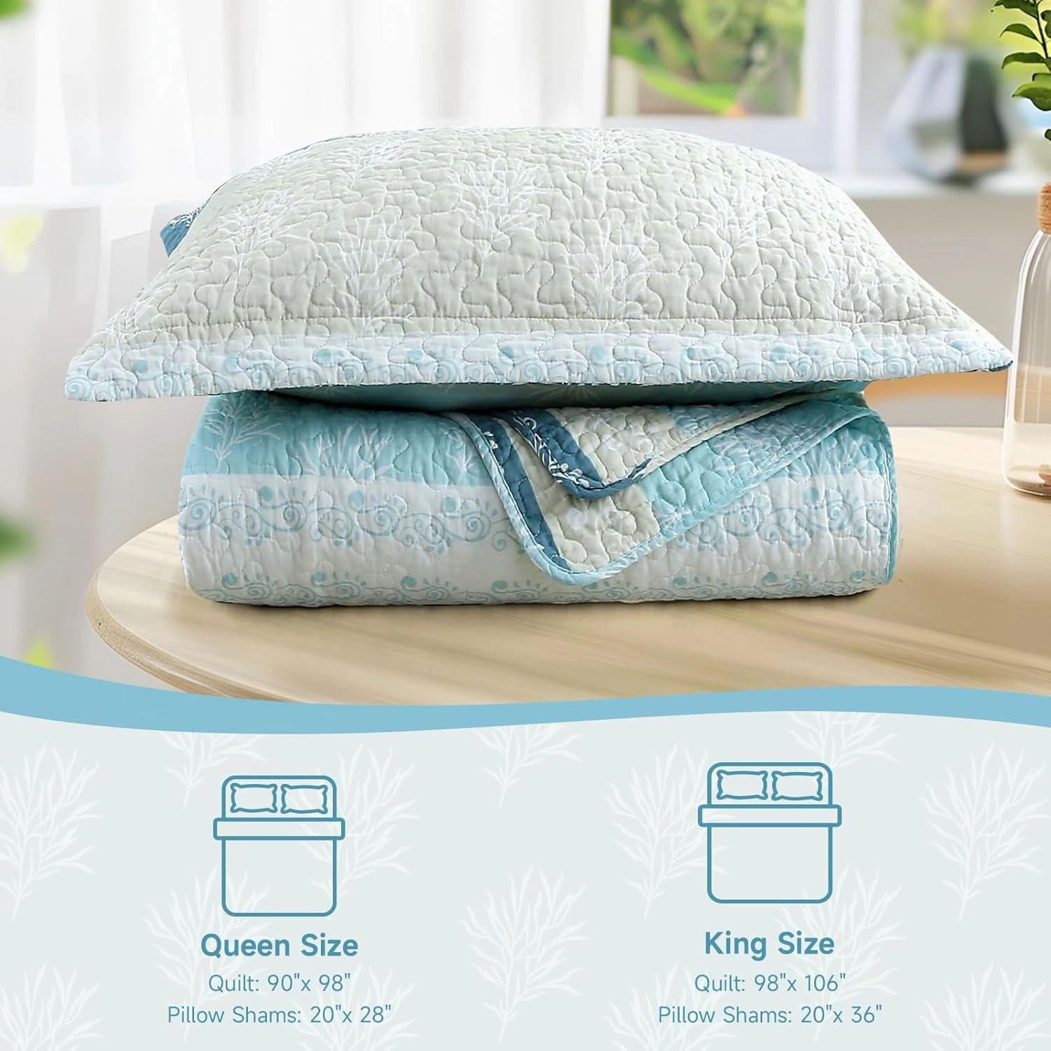 Quilt Set King Size - King Quilts Bedding Set, 100% Cotton Reversible Luxury Comforter Set, Farmhouse Floral Boho Striped Patchwork Bedspreads Set with Shams for All Season - Blue