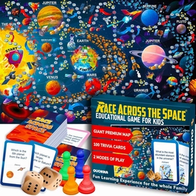 QUOKKA Space Board Game for Kids 8-12 - Learning Family Game for Teens and Adults - 130 Question Cards - Top Facts - Play Indoor & Outdoor - Educational Solar System Toy for 6 10 Year Olds