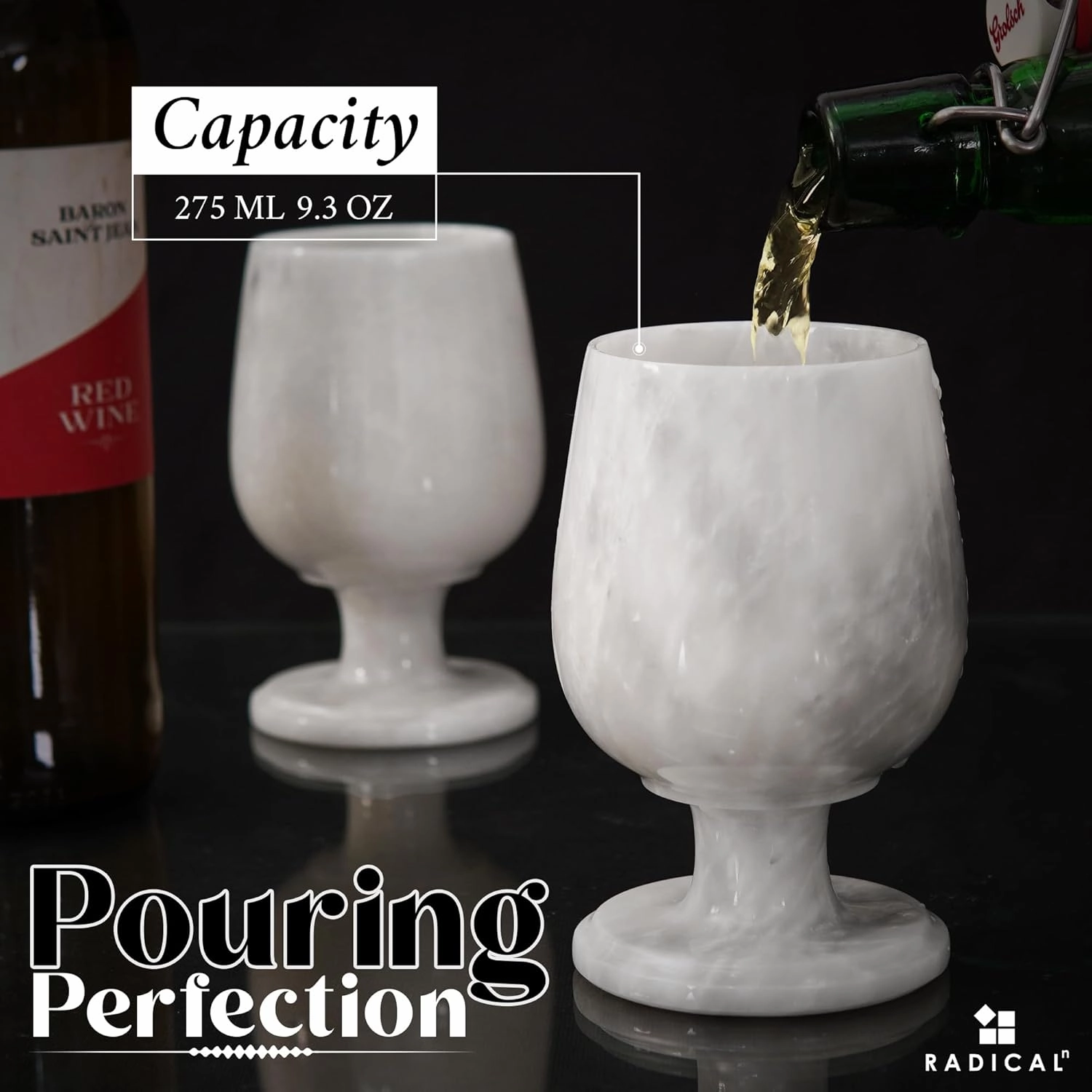 Radicaln Marble Wine Glasses Set of 2 White 5" Inches Handmade Stone Drinking Glasses, Stemless Red & White Wine Glasses, Gift Set for Home Bar, Kitchen & Parties