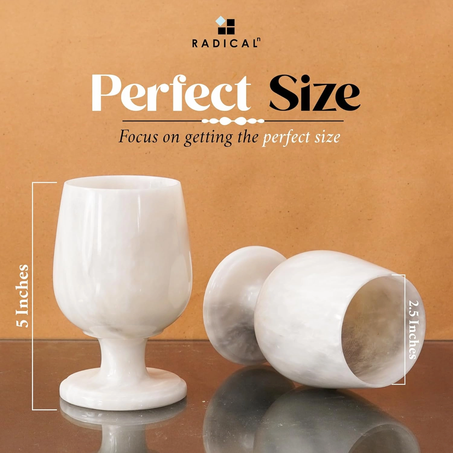 Radicaln Marble Wine Glasses Set of 2 White 5" Inches Handmade Stone Drinking Glasses, Stemless Red & White Wine Glasses, Gift Set for Home Bar, Kitchen & Parties