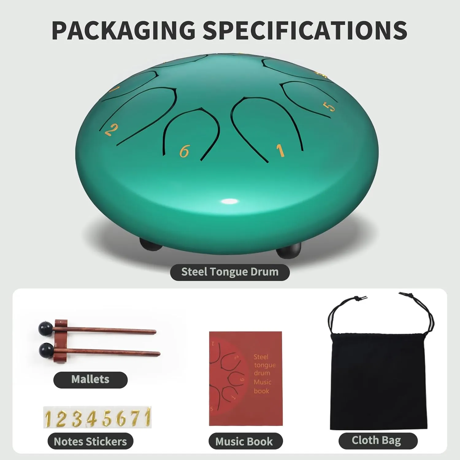 Rain Drum for Outside Garden, 6 Inches 8 Notes Steel Tongue Chakra Drums, Waterproof Meditation Rain Chime, Musical Instruments for Adult Gift with Bag, Music Book, Drum Mallets (Blue)