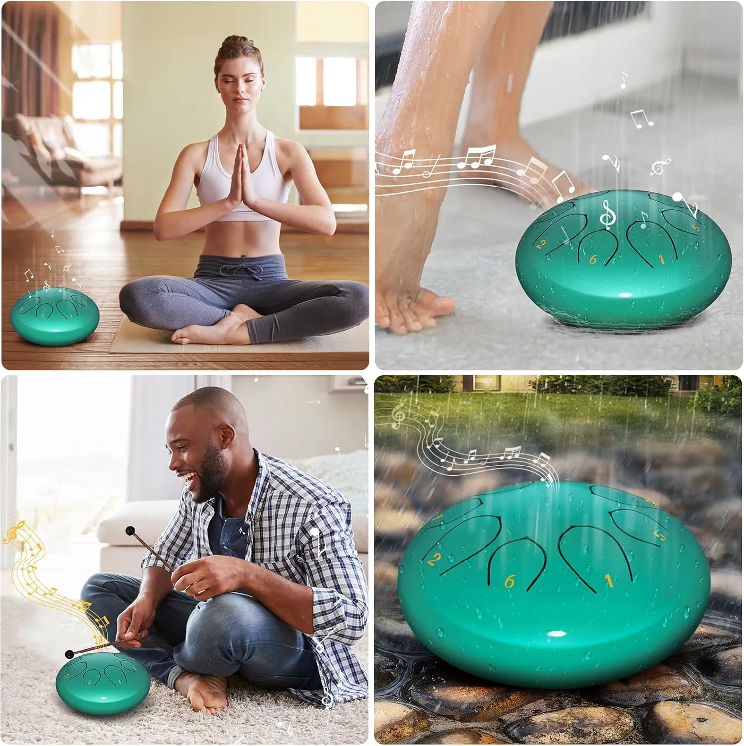 Rain Drum for Outside Garden, 6 Inches 8 Notes Steel Tongue Chakra Drums, Waterproof Meditation Rain Chime, Musical Instruments for Adult Gift with Bag, Music Book, Drum Mallets (Blue)