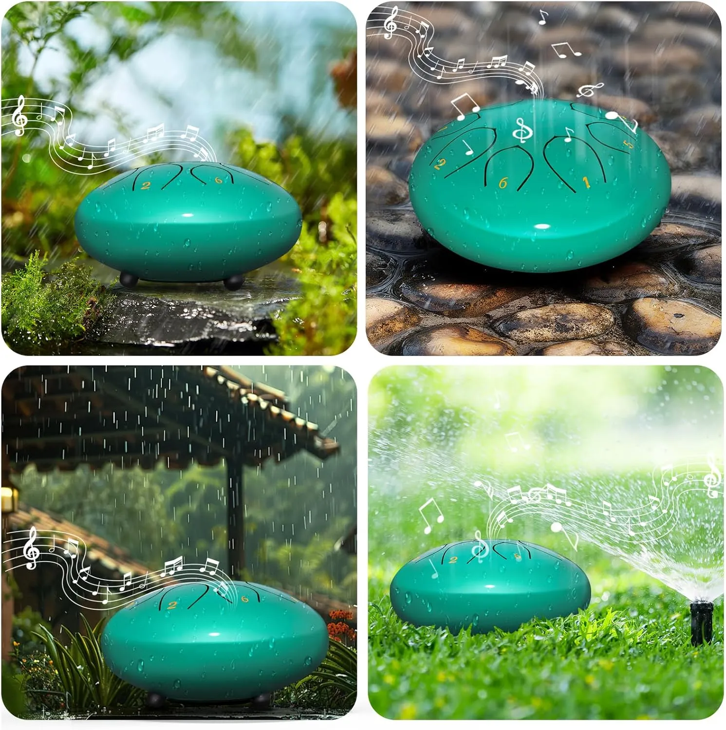 Rain Drum for Outside Garden, 6 Inches 8 Notes Steel Tongue Chakra Drums, Waterproof Meditation Rain Chime, Musical Instruments for Adult Gift with Bag, Music Book, Drum Mallets (Blue)