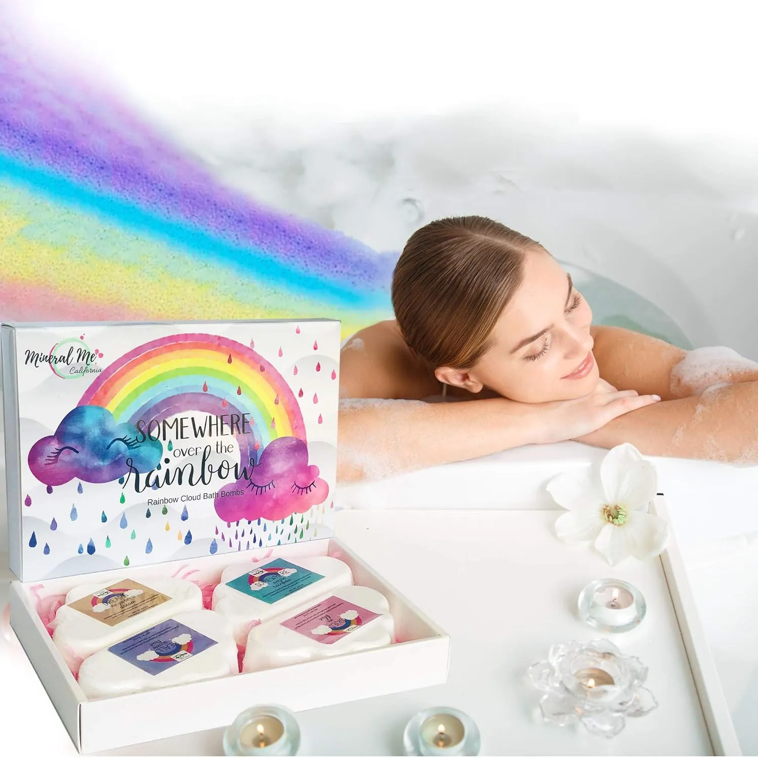 Rainbow Bath Bombs for Kids- Natural and Organic Bubble Bath Bombs w/Moisturizing Shea Butter and Natural Oils, 4 Large Unicorn Cloud BathBombs for Girls, Boys, Women, Birthday Gift for Her