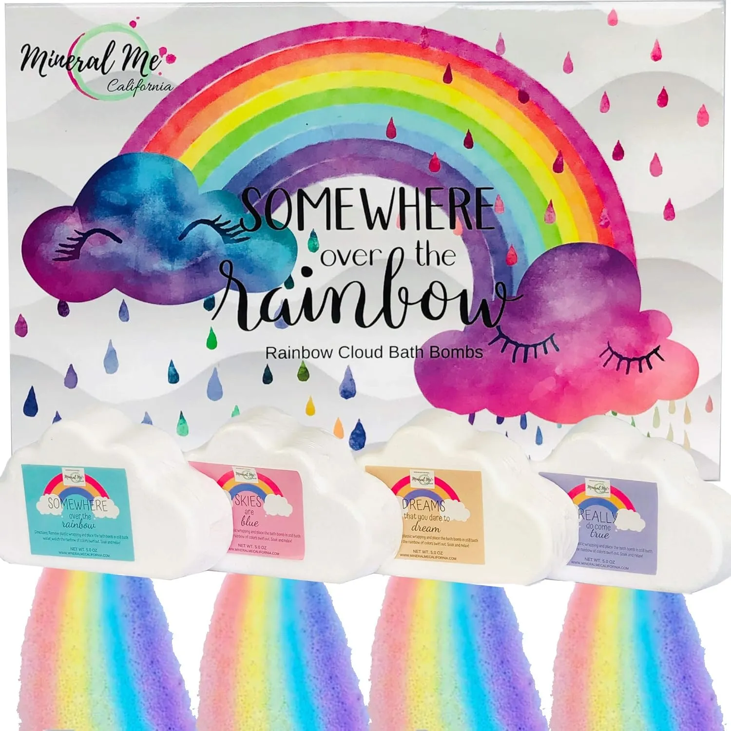 Rainbow Bath Bombs for Kids- Natural and Organic Bubble Bath Bombs w/Moisturizing Shea Butter and Natural Oils, 4 Large Unicorn Cloud BathBombs for Girls, Boys, Women, Birthday Gift for Her