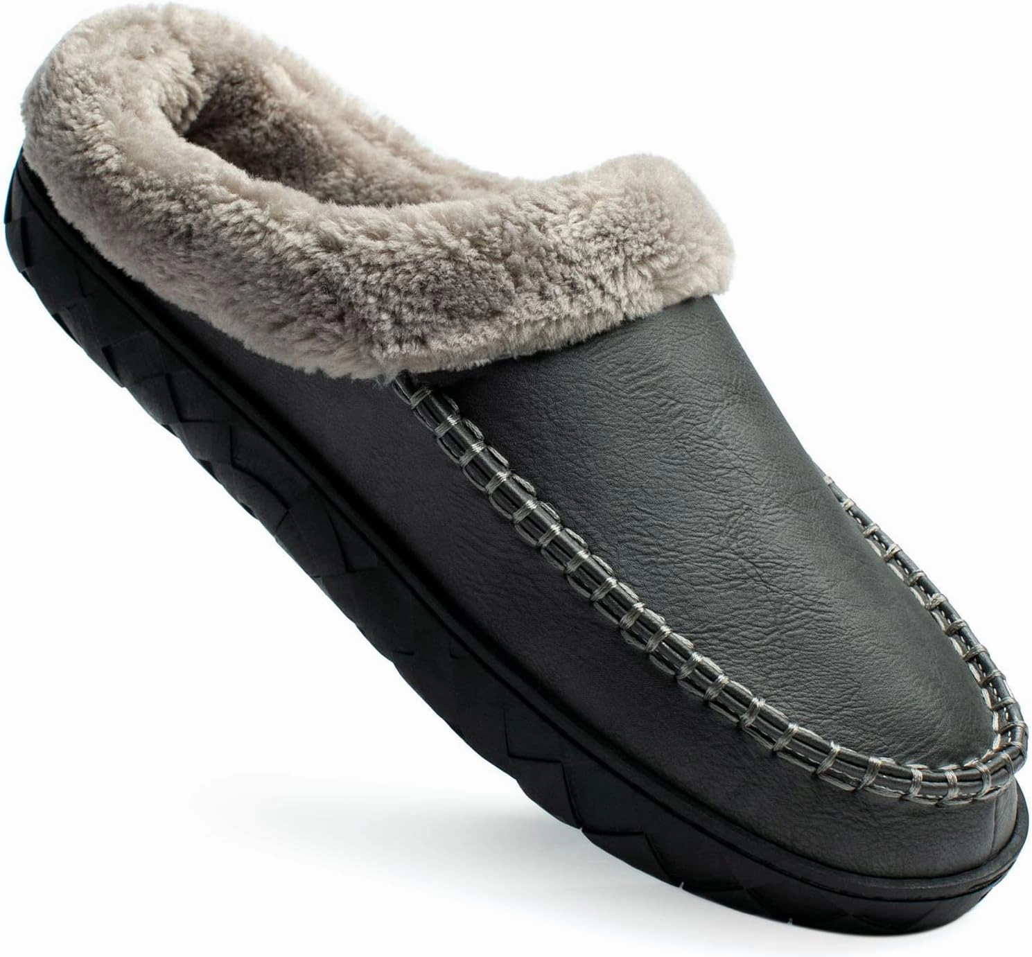 Ranberone Men's Slippers Microsuede Upper Moccasin House Shoes with Fuzzy Plush Lining Indoor and Outdoor