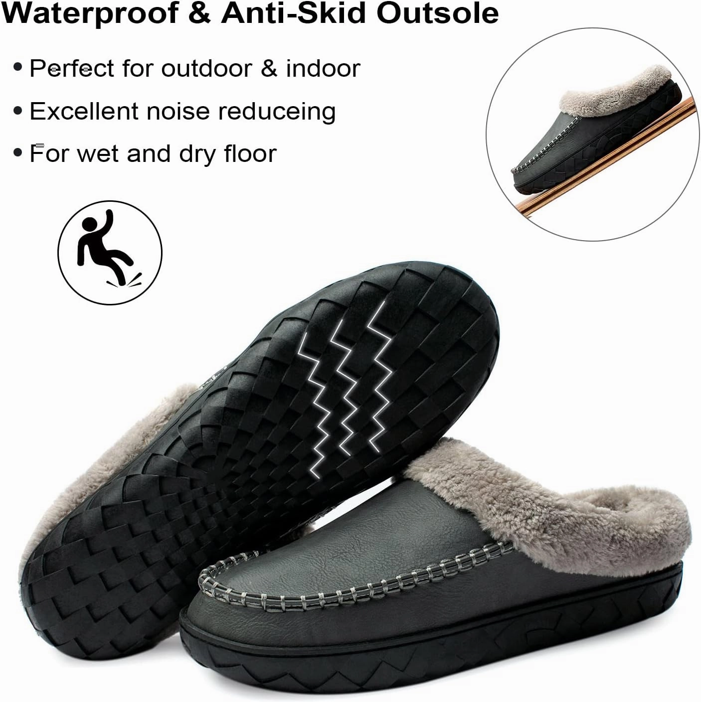 Ranberone Men's Slippers Microsuede Upper Moccasin House Shoes with Fuzzy Plush Lining Indoor and Outdoor