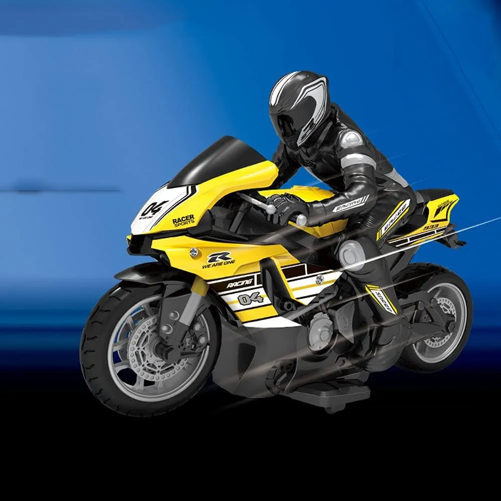 RC 1:10 Four-Channel Remote Control Motorcycle 2.4G Off-Road Motorcycle Stunt Drifting Car Doll Detachable Joints Flexible Boy Toy Car Solid and Durable Children’s Gift