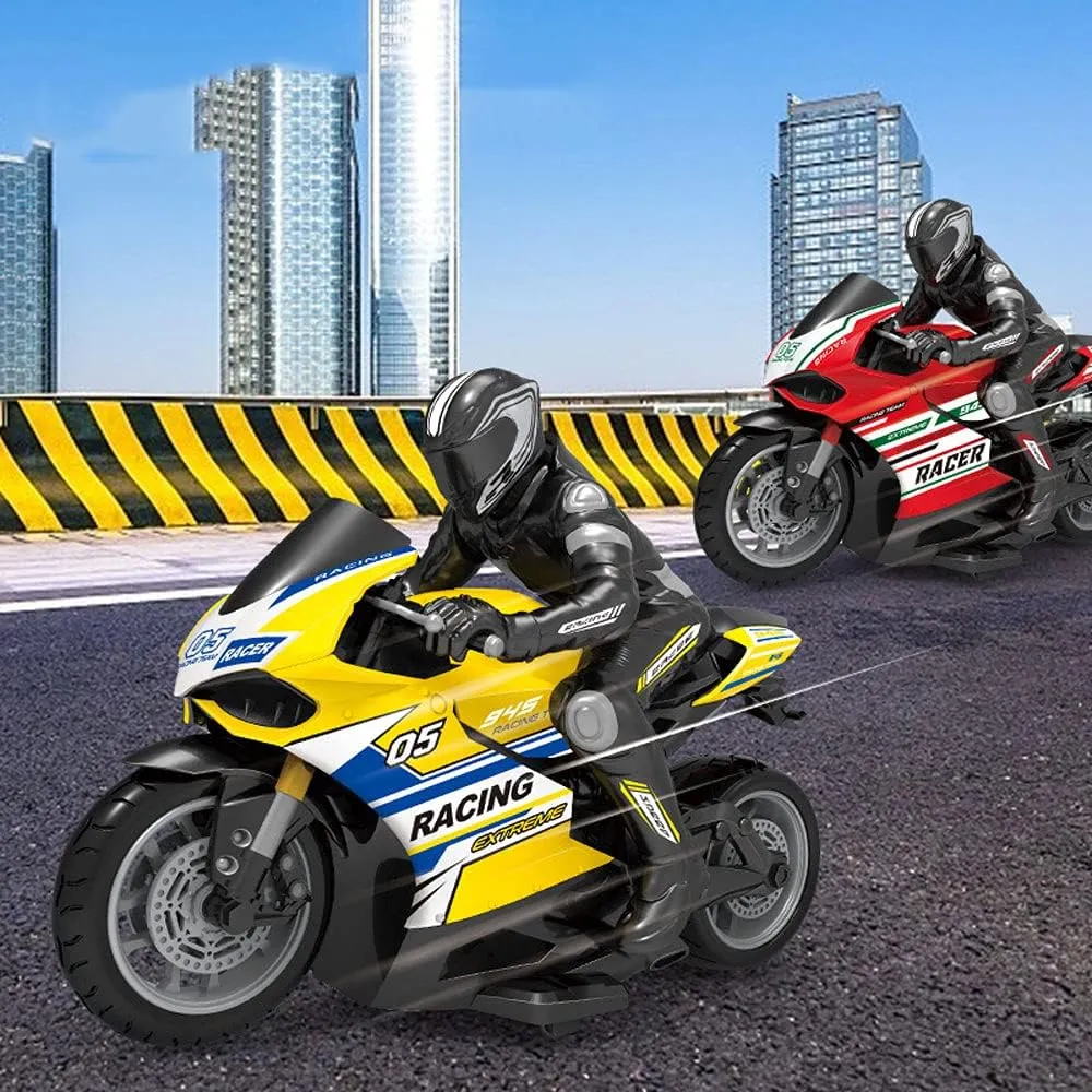 RC 1:10 Four-Channel Remote Control Motorcycle 2.4G Off-Road Motorcycle Stunt Drifting Car Doll Detachable Joints Flexible Boy Toy Car Solid and Durable Children’s Gift
