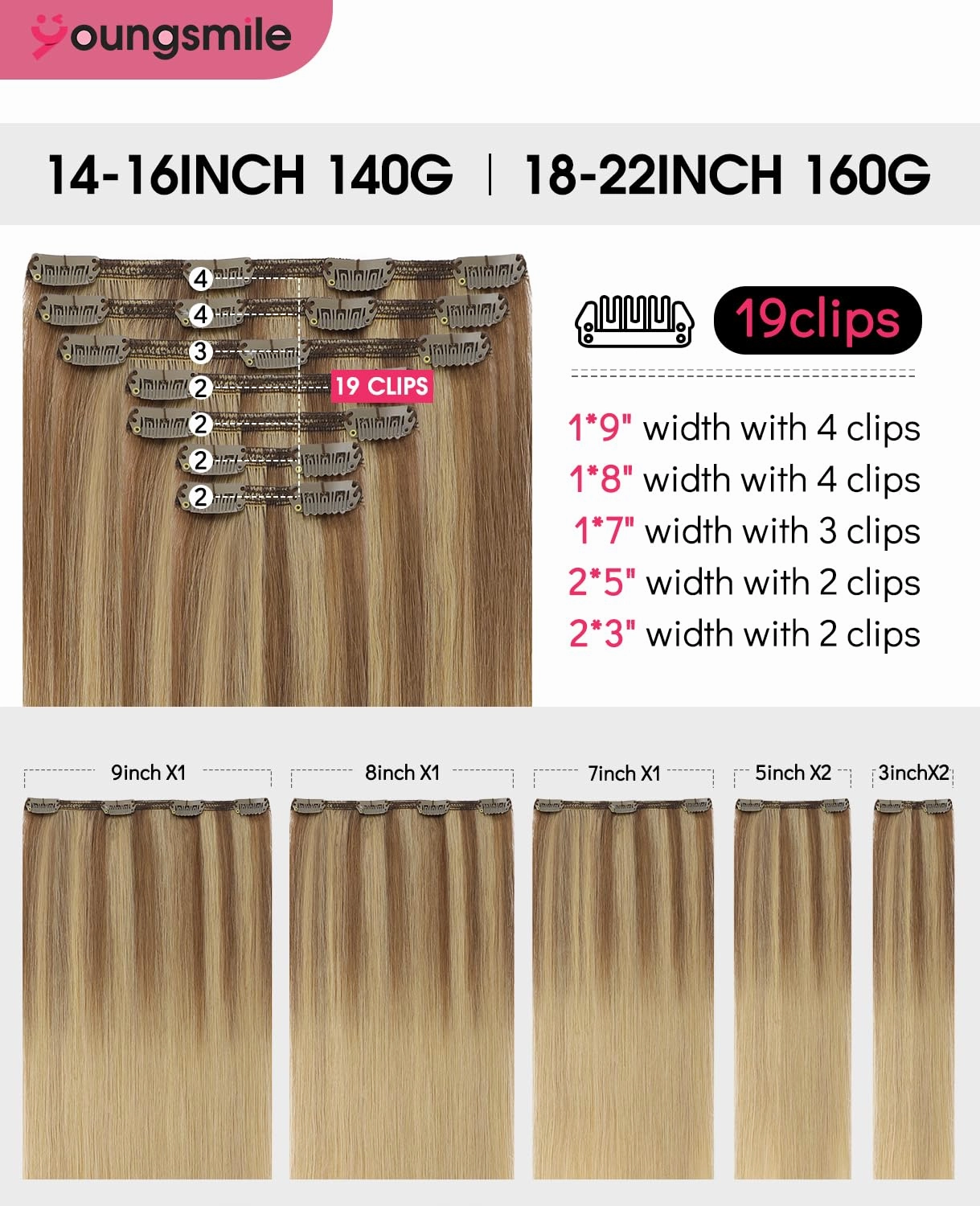 Real Hair Clip in Extensions #10/27/27 Ash Blonde with Bleach Blonde Human Hair Extensions Clip in, Soft Silk Straight,Double Weft, 140g 7 Pieces 14inch (7C#10/27/27-14inch)