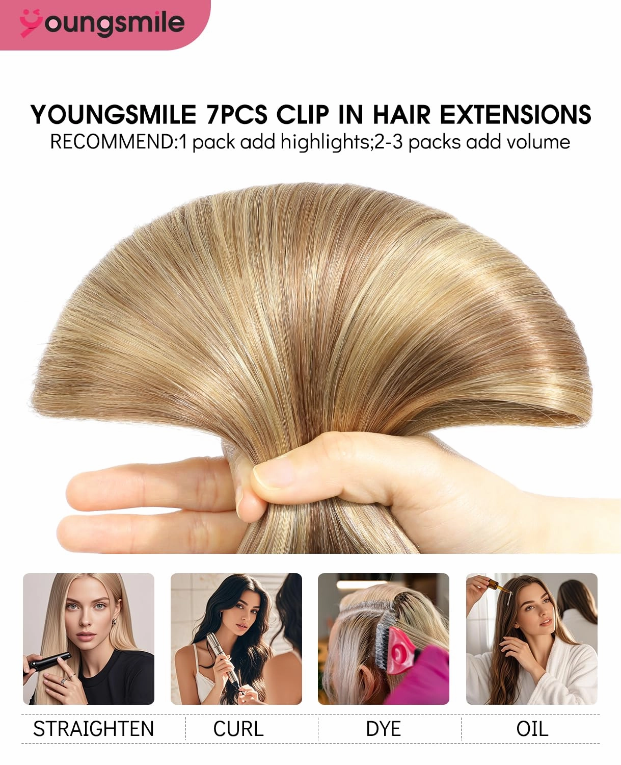 Real Hair Clip in Extensions #10/27/27 Ash Blonde with Bleach Blonde Human Hair Extensions Clip in, Soft Silk Straight,Double Weft, 140g 7 Pieces 14inch (7C#10/27/27-14inch)