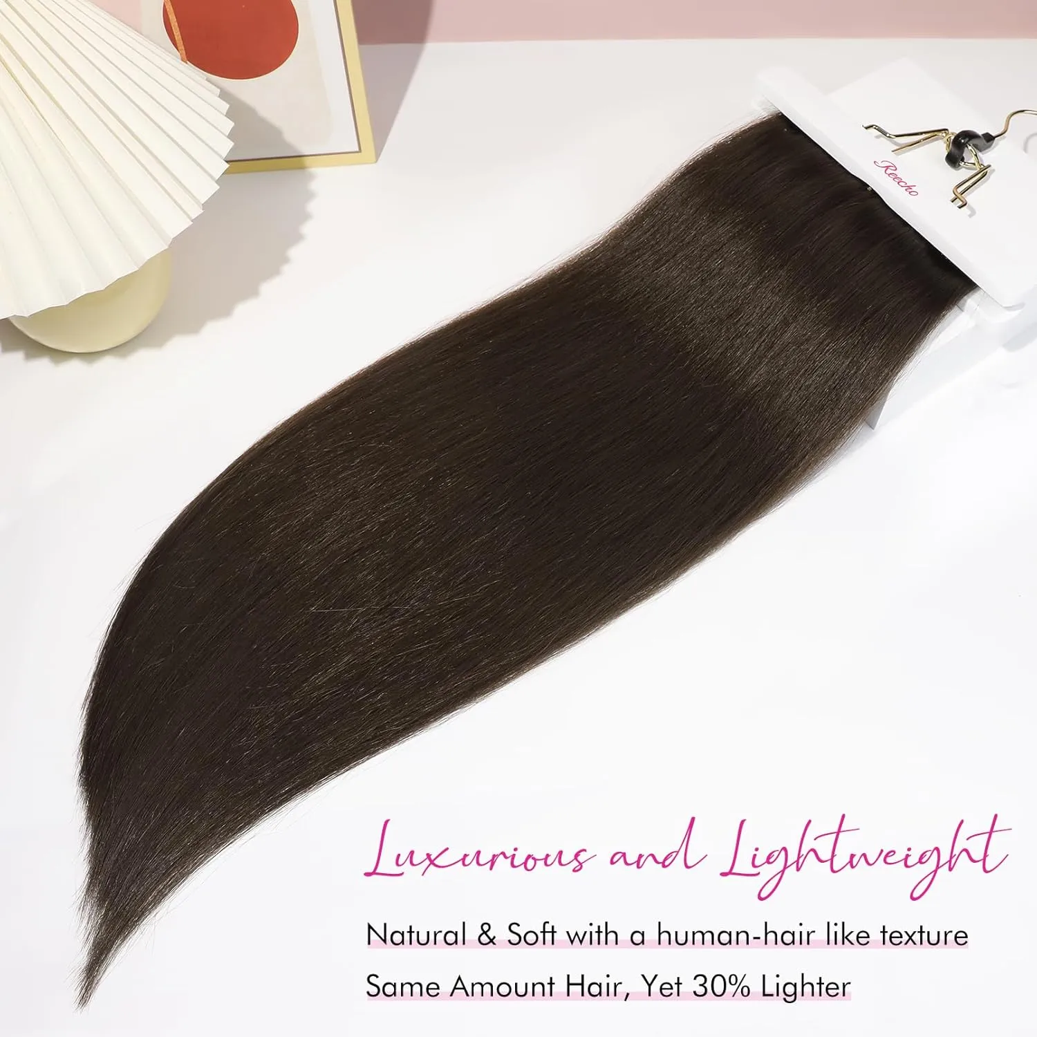 REECHO Hair Extensions, 11PCS Clip in Hair Extensions 24" Long Straight hair extensions HE005 Natural Soft Synthetic Hairpieces for Women – Chocolate Brown