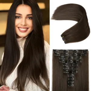 REECHO Hair Extensions, 11PCS Clip in Hair Extensions 24" Long Straight hair extensions HE005 Natural Soft Synthetic Hairpieces for Women – Chocolate Brown