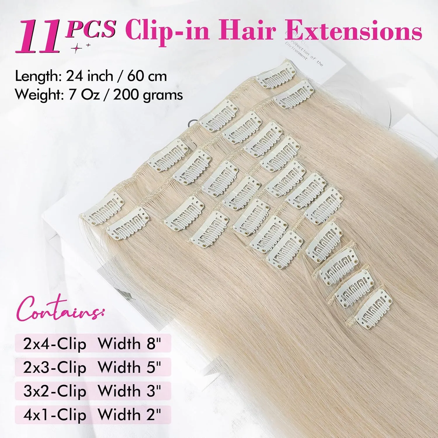 REECHO Hair Extensions, 11PCS Clip in Hair Extensions 24" Long Straight hair extensions HE005 Natural Soft Synthetic Hairpieces for Women – Light Blonde