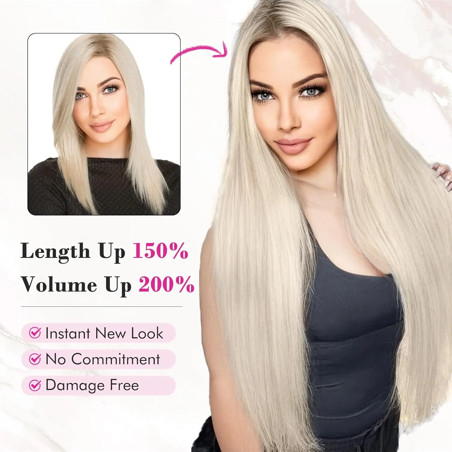 REECHO Hair Extensions, 11PCS Clip in Hair Extensions 24" Long Straight hair extensions HE005 Natural Soft Synthetic Hairpieces for Women – Light Blonde