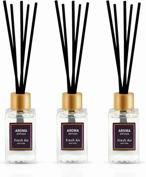 Reed Diffuser Set of 3,Vanilla,Eucalyptus,Ocean Scented Oil Diffuser with 15 Sticks,(50ml) x 3 Home Fragrance Reed Diffuser for Bathroom Shelf Decor