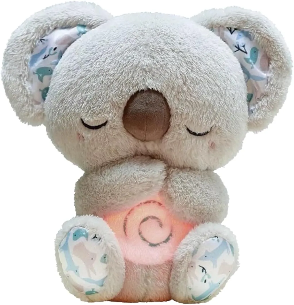 Relief Koala Breathing Stuffed Animal Baby Sound Machine Soother Koala Bear Anxiety with Sensory Details Music Lights Rhythmic Breathing Motion (Grey)