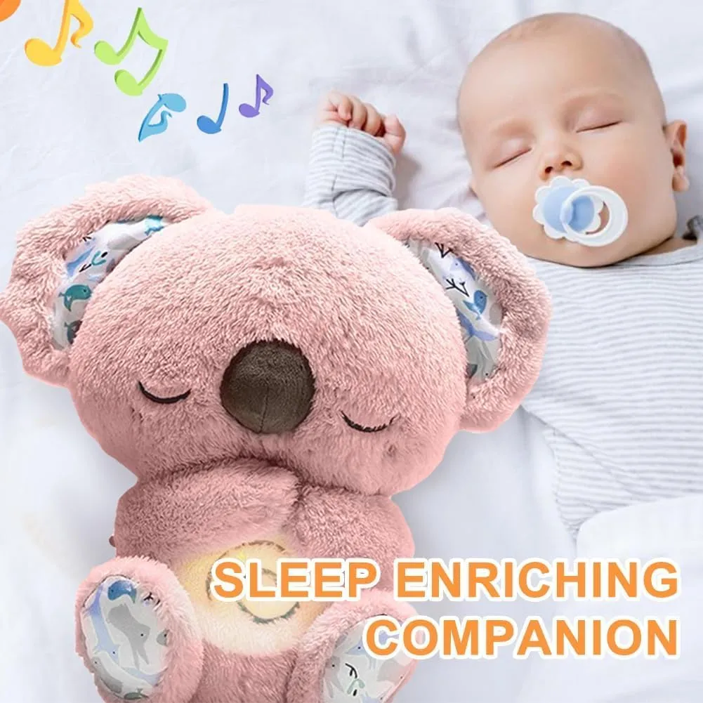 Relief Koala Breathing Stuffed Toy, Anxiety Relief Plush Animal with Musical Lights & Rhythmic Breathing Motion - New Year Gift Plush Figure Toys (Pink)