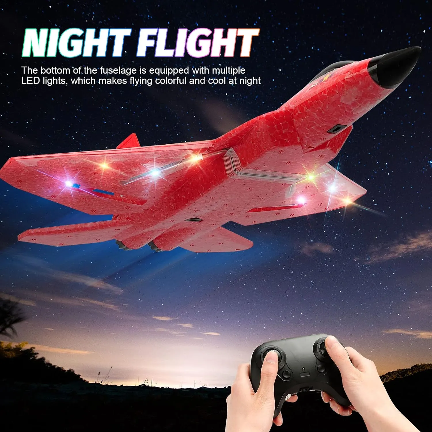 Remote Control Plane F-22 Raptor, 2.4Ghz Rc Airplane with Smart Gyro/LED Lights/3 Rechargeable Batteries, Jet Fighter Toy Gift for Kids Boy Girl Beginner (Red)