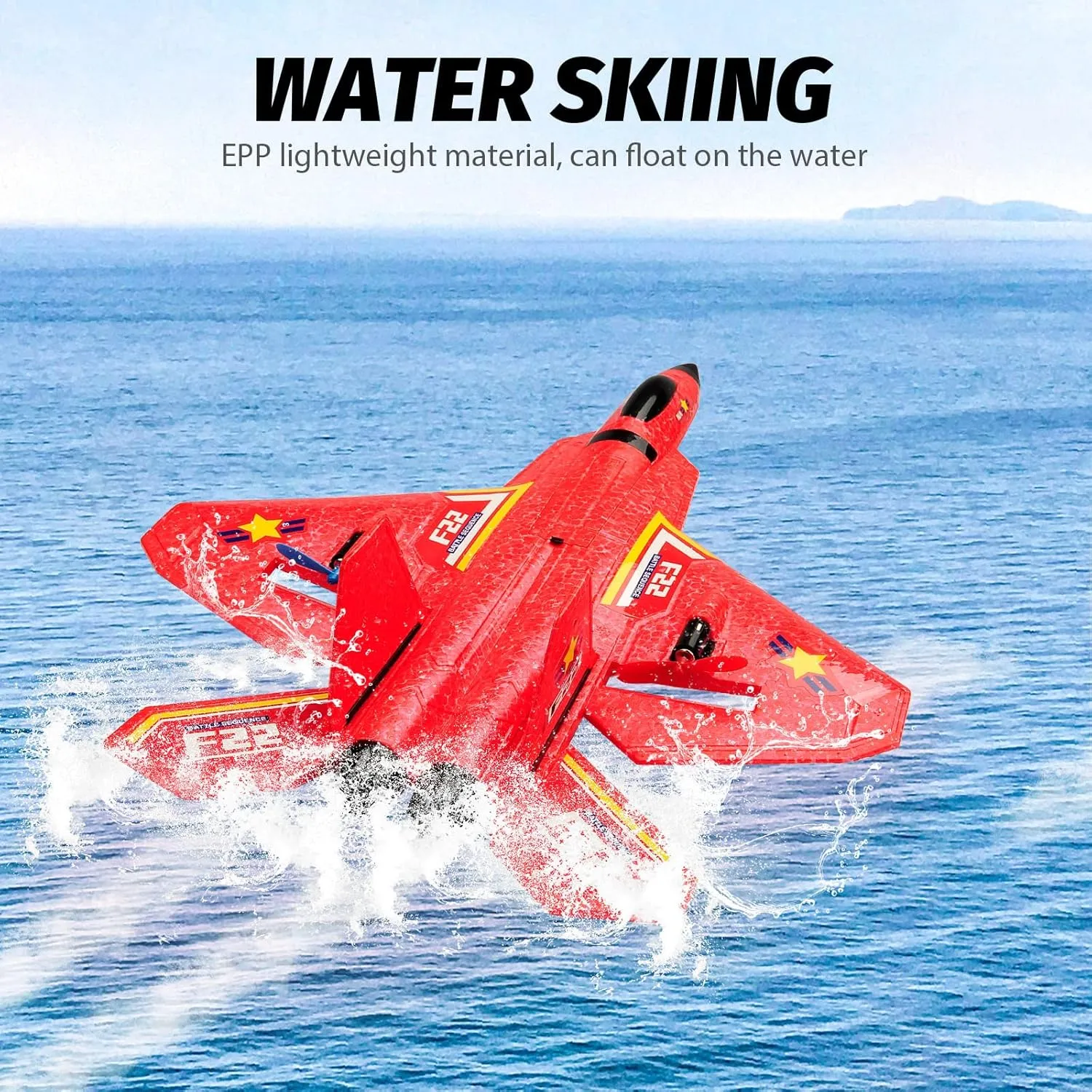 Remote Control Plane F-22 Raptor, 2.4Ghz Rc Airplane with Smart Gyro/LED Lights/3 Rechargeable Batteries, Jet Fighter Toy Gift for Kids Boy Girl Beginner (Red)