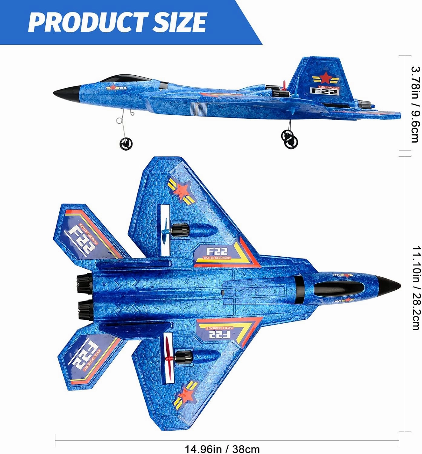 Remote Control Plane F-22 Raptor, 2.4Ghz Rc Airplane with Smart Gyro/LED Lights/3 Rechargeable Batteries, Jet Fighter Toy Gift for Kids Boy Girl Beginner (Blue)