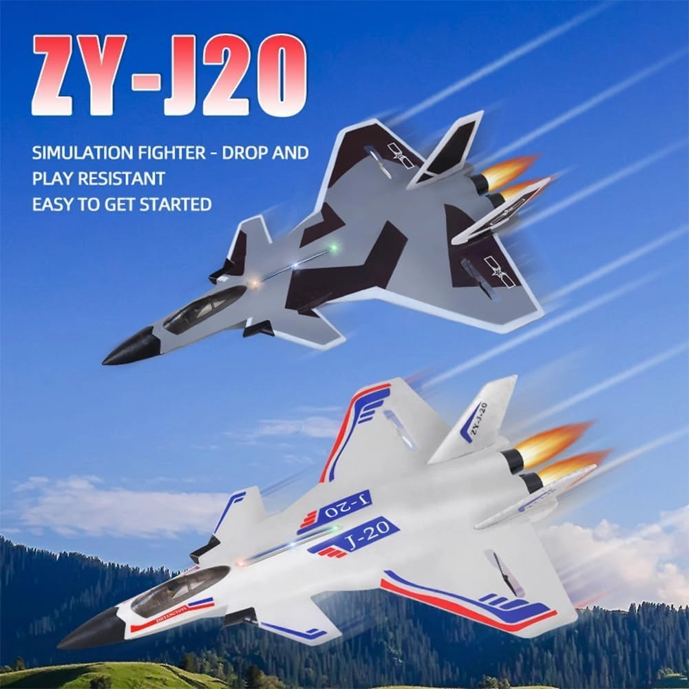 Remote Control Plane RTF J-20 Fire Fang 2.4Ghz 6-axis Gyro RC Airplane with Light Strip, Jet Fighter Toy Gift for Kids Beginner (Stealth Gray)