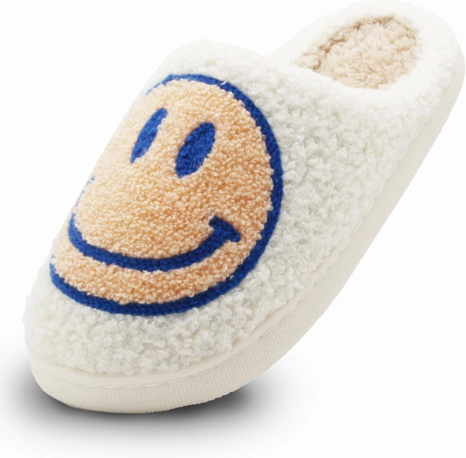 Retro Fuzzy Face Slippers for Women Men, Lightweight Slip-on Soft Fluffy Warm Couple Style Casual Cute Cozy Indoor Outdoor House Memory Foam Happy Face Slippers