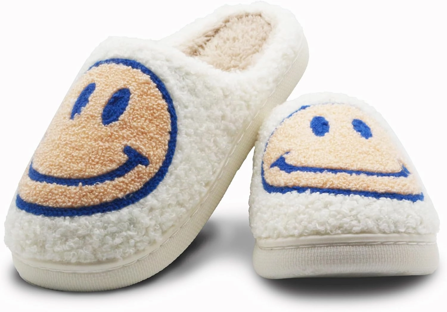 Retro Fuzzy Face Slippers for Women Men, Lightweight Slip-on Soft Fluffy Warm Couple Style Casual Cute Cozy Indoor Outdoor House Memory Foam Happy Face Slippers