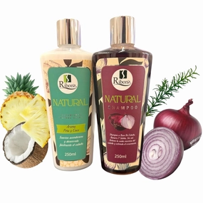 Ribon's Natural Shampoo & Hair Treatment Set – Anti-Hair Loss, Strengthening & Nourishing Formula with Onion, Rosemary & Aloe Vera – Pineapple anc Coconut Scent – 250ml Each