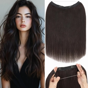Rich Choices Halo Hair Extensions Real Human Hair 100% Remy Human Hair Halo Extensions for Women Invisible Wire Hair Extensions 12 Inch #1B Natural Black