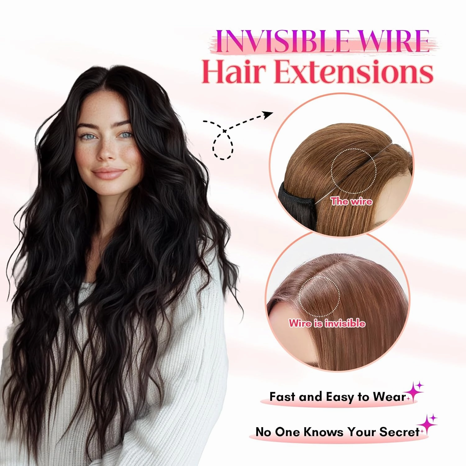 Rich Choices Halo Hair Extensions Real Human Hair 100% Remy Human Hair Halo Extensions for Women Invisible Wire Hair Extensions 12 Inch #1B Natural Black