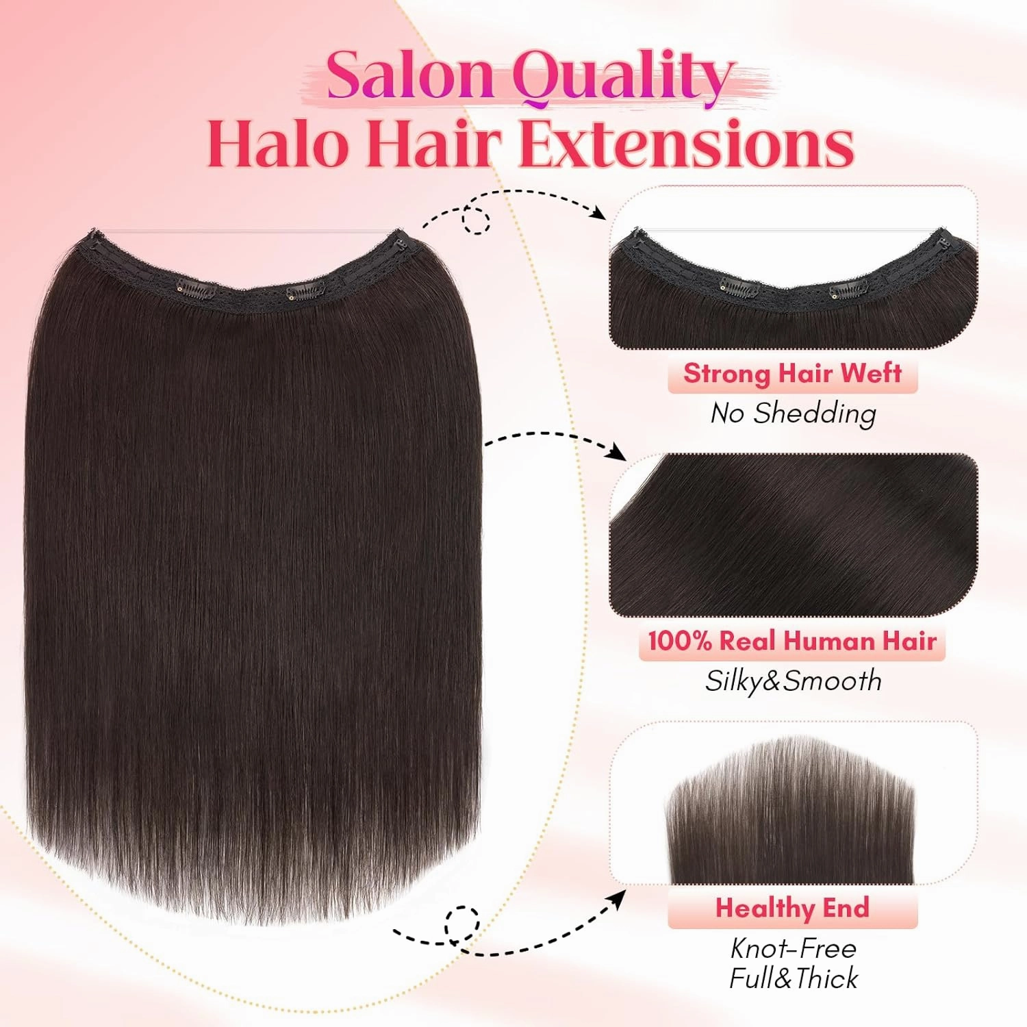 Rich Choices Halo Hair Extensions Real Human Hair 100% Remy Human Hair Halo Extensions for Women Invisible Wire Hair Extensions 12 Inch #1B Natural Black