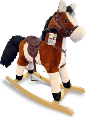 Rocking Horse with Animated Tail and Mouth, Includes Sound Effects, 29-Inch Tall with Saddle and Rockers - Realistic Bridle, Reigns, Soft Stuffed Pony
