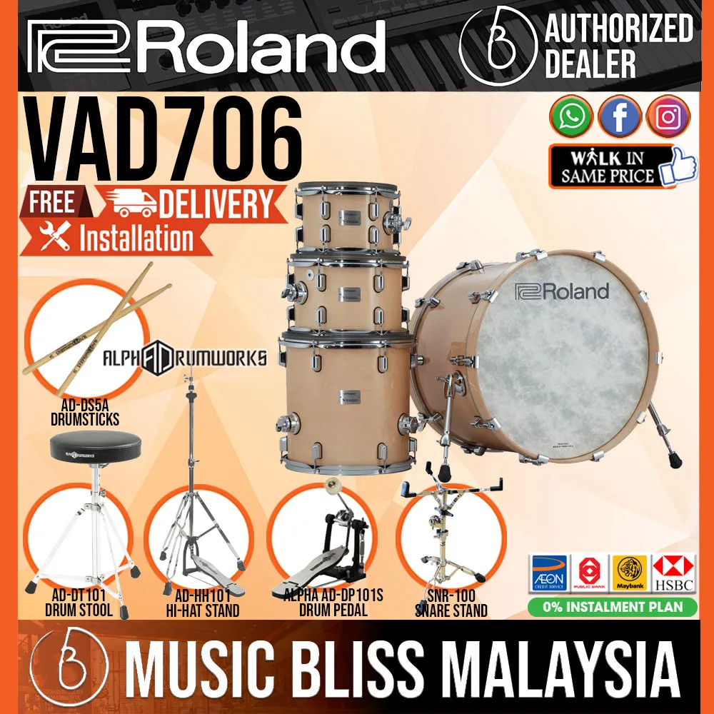 Roland V-Drums Acoustic Design VAD706GN Electronic Drum Set - Gloss Natural
