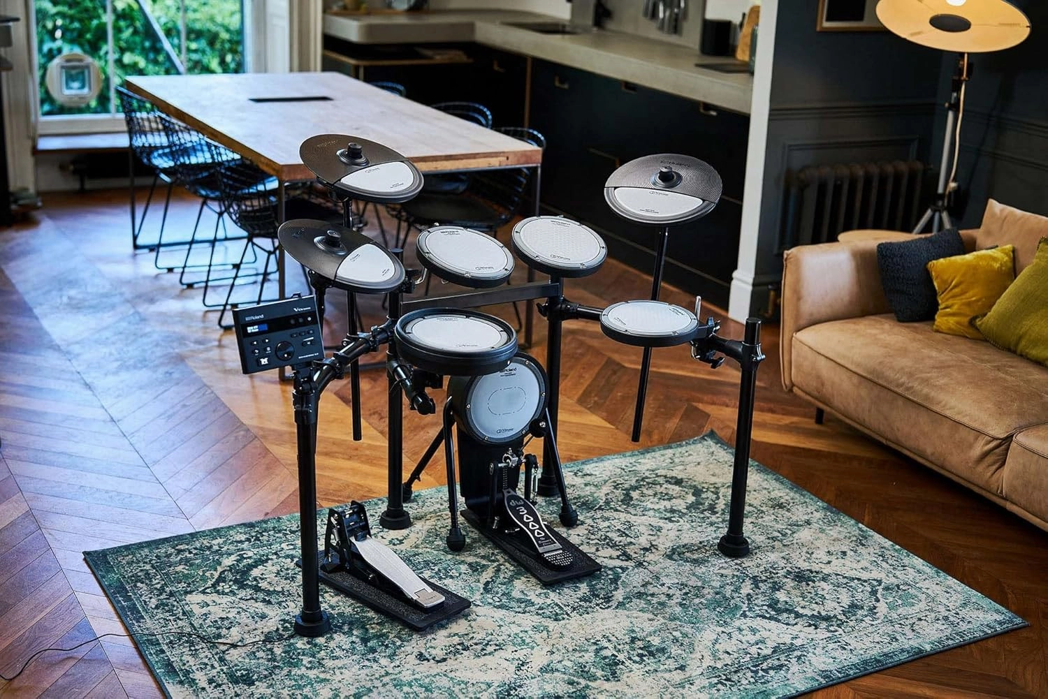 Roland VQD106 V-Drums Quiet Design Kit Bundle with Drum Throne, Cable, Drumsticks, Drumstick Bag, and Austin Bazaar Polishing Cloth