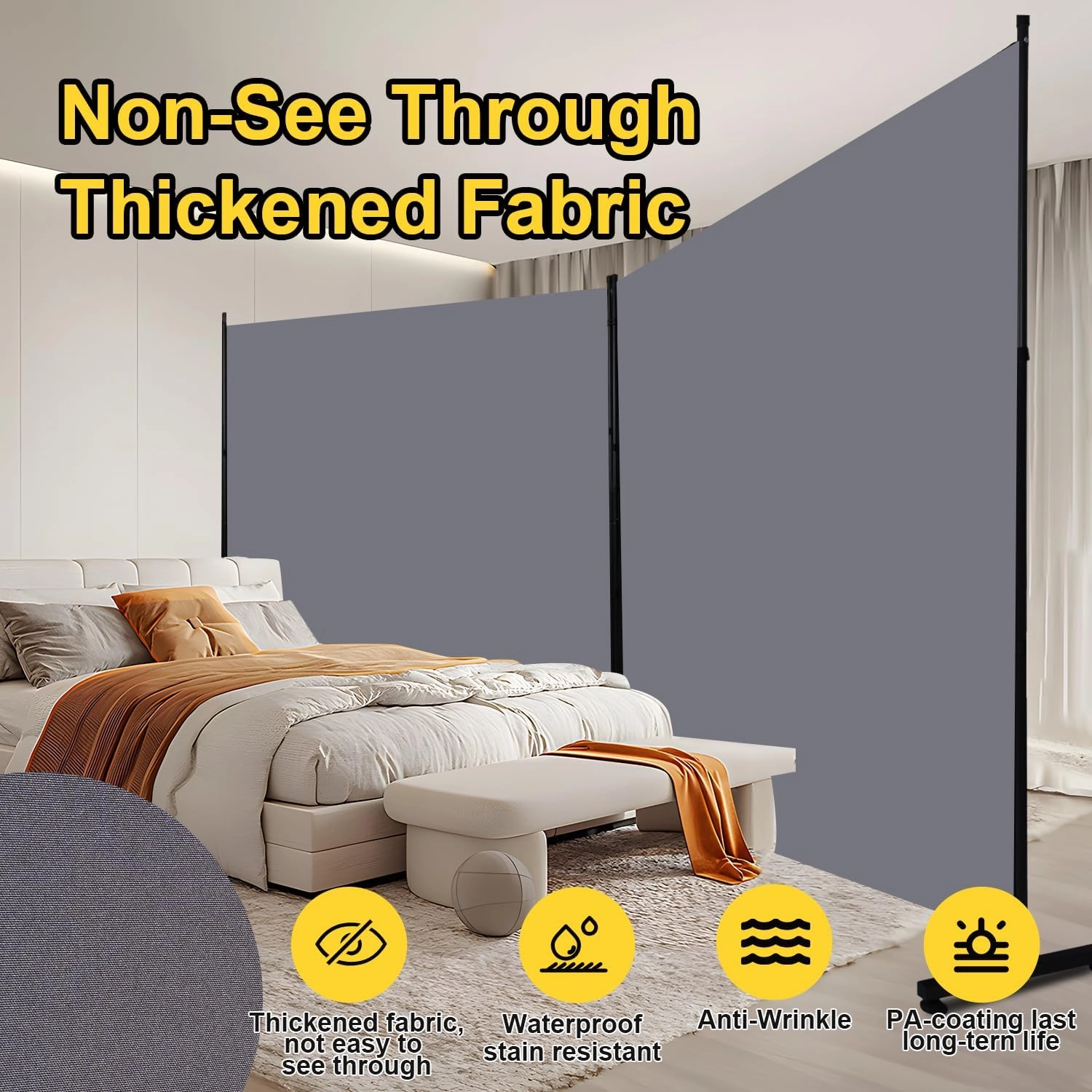 Room Divider 6FT 2 Panel Privacy Screen, 142'' Wide Fabric Indoor Room Divider Wall Divider for Room Separation, Portable Room Partitions and Dividers Freestanding Temporary Wall Room Separators