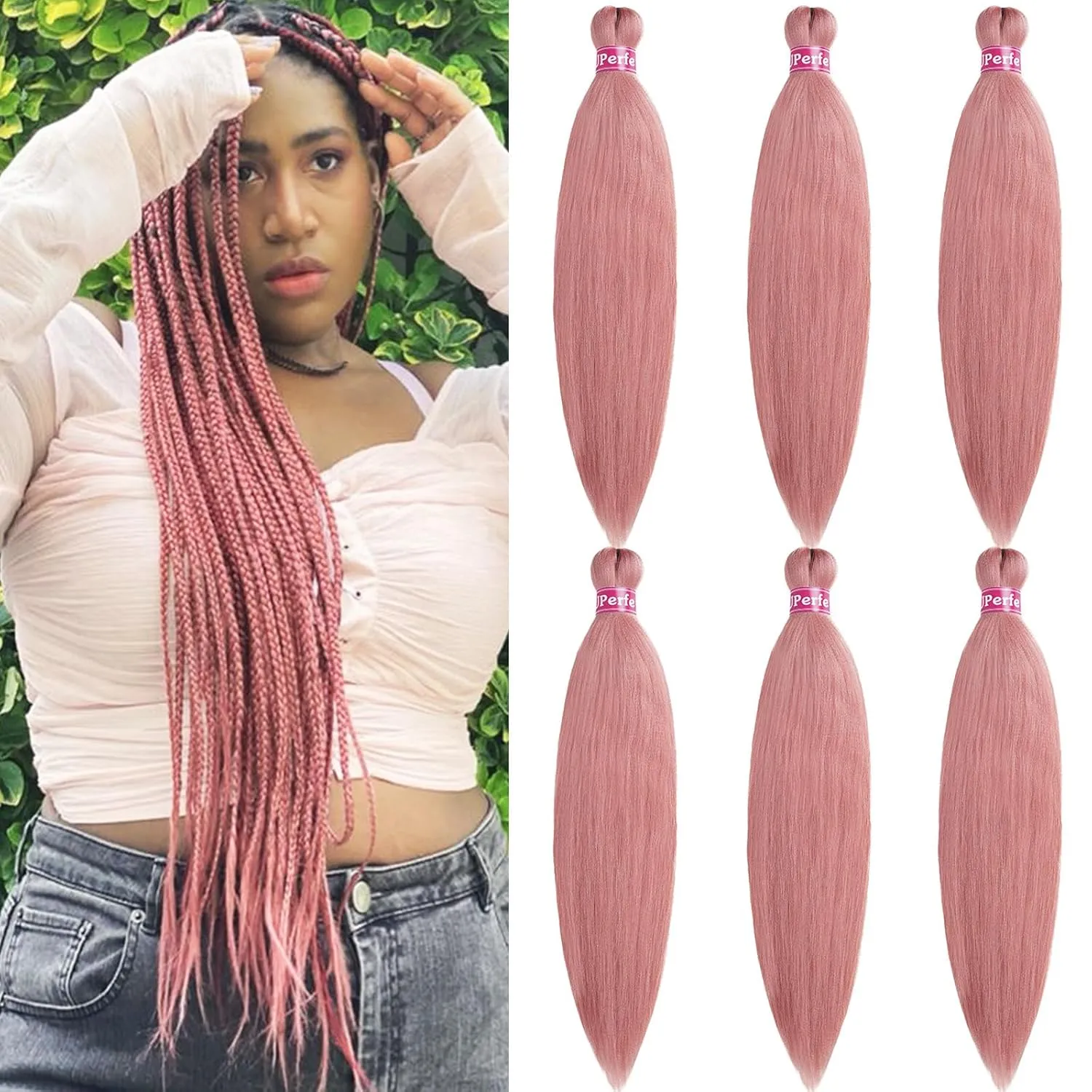 Rose Gold Braiding Hair Extensions for Braids Kanekalo Braiding Hair Pre Stretched Kids Knotless Jumbo Colored Prestretched Braiding Hair 26 inch 6 Bundles