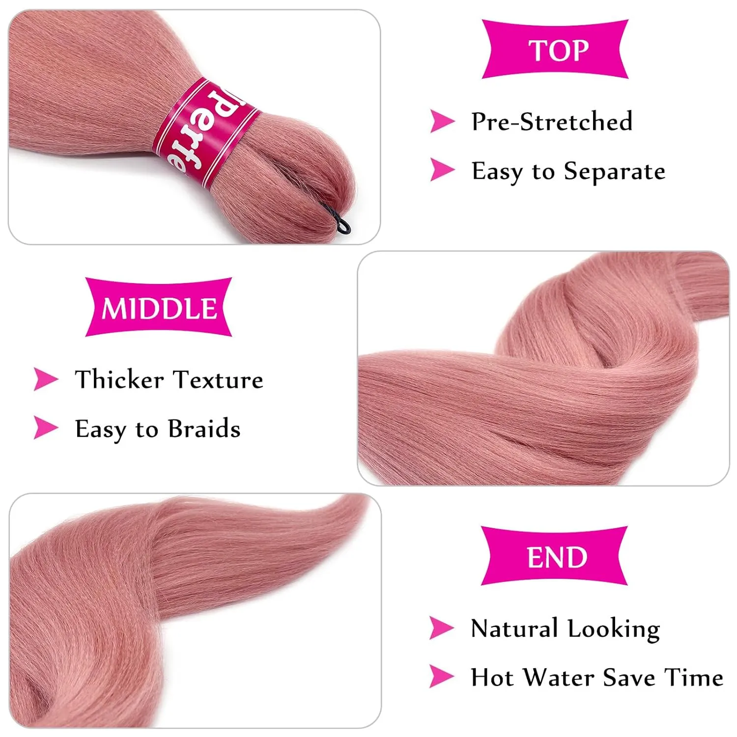 Rose Gold Braiding Hair Extensions for Braids Kanekalo Braiding Hair Pre Stretched Kids Knotless Jumbo Colored Prestretched Braiding Hair 26 inch 6 Bundles