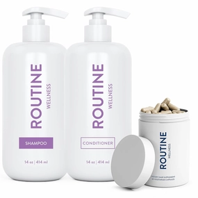 Routine Wellness Anti-Thinning Lavender & Cedar Shampoo and Conditioner Set for Thinning Hair & Biotin Advanced Hair Supplement