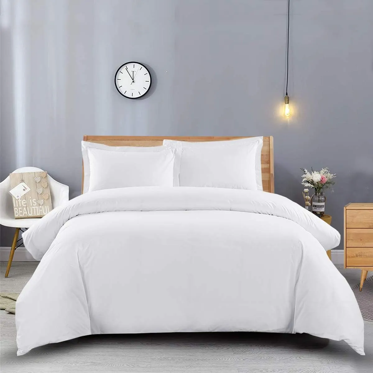 Royal Tradition 8PC Heavyweight Flannel Bed in a Bag -King Size- Solid White (Duvet Cover Set with Matching Bed Sheets) Including White Down Alternative Comforter